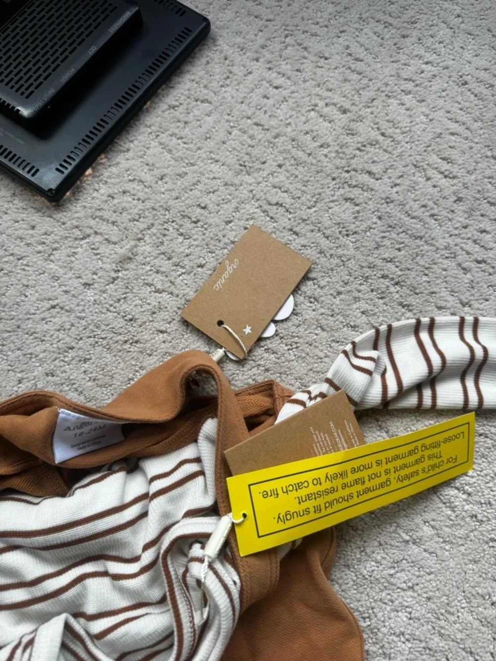 NWT Angel Dear Rust Brown Romper with Cream and Brown Striped Tee - 18-24M